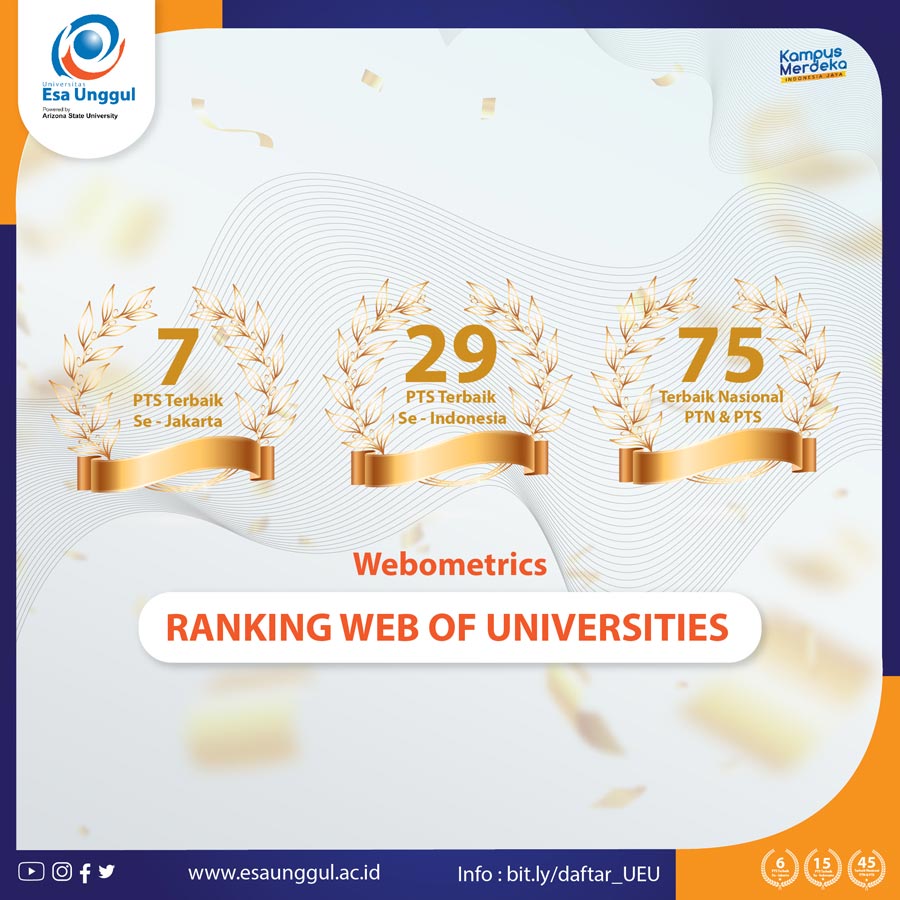 Universitas Esa Unggul peringkat 7 PTS Terbaik Se-Jakarta Versi Webometrics 2023